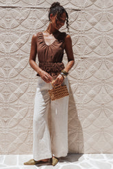 Lucilla Shirred Waist Top - Chocolate