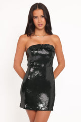 Sadie Strapless Bow Mini Dress - Green Sequin