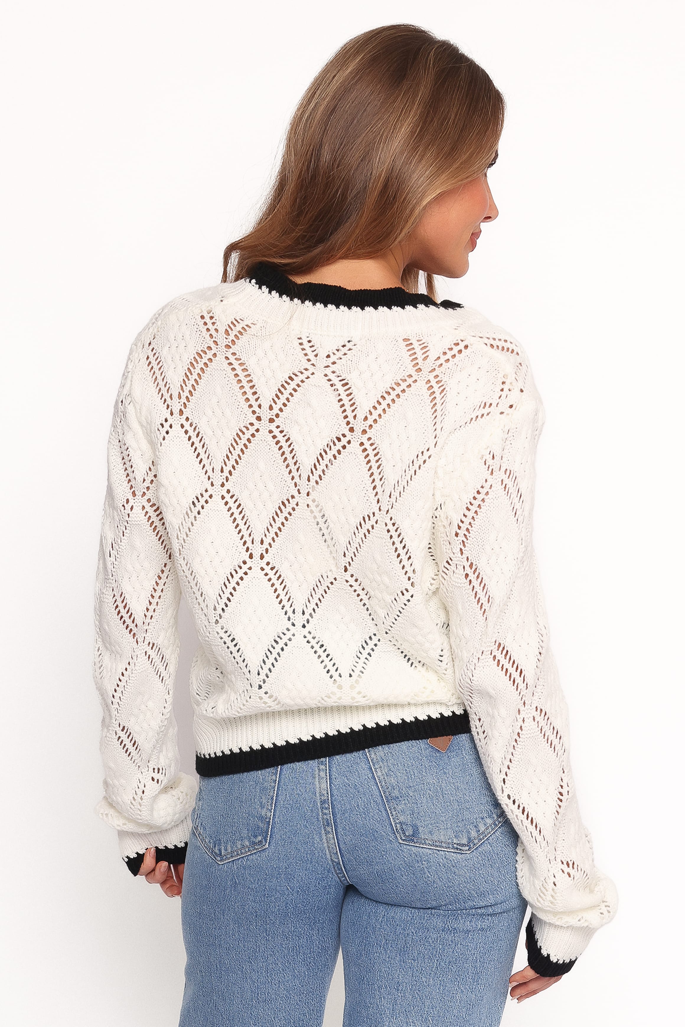 Lainy Bow Tie Font Cardigan - Cream
