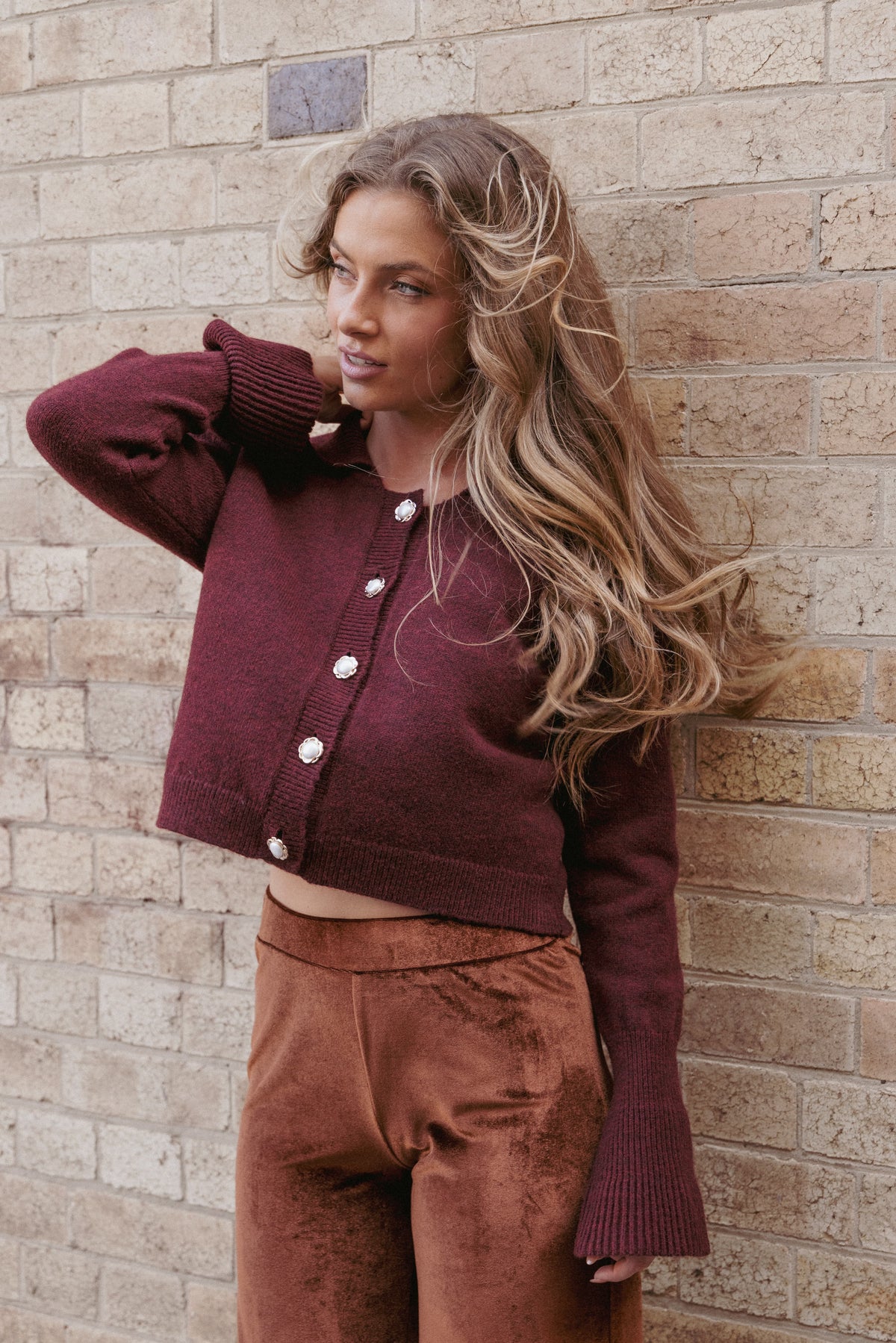 Thelma Trumpet Sleeve Cardigan - Cabernet